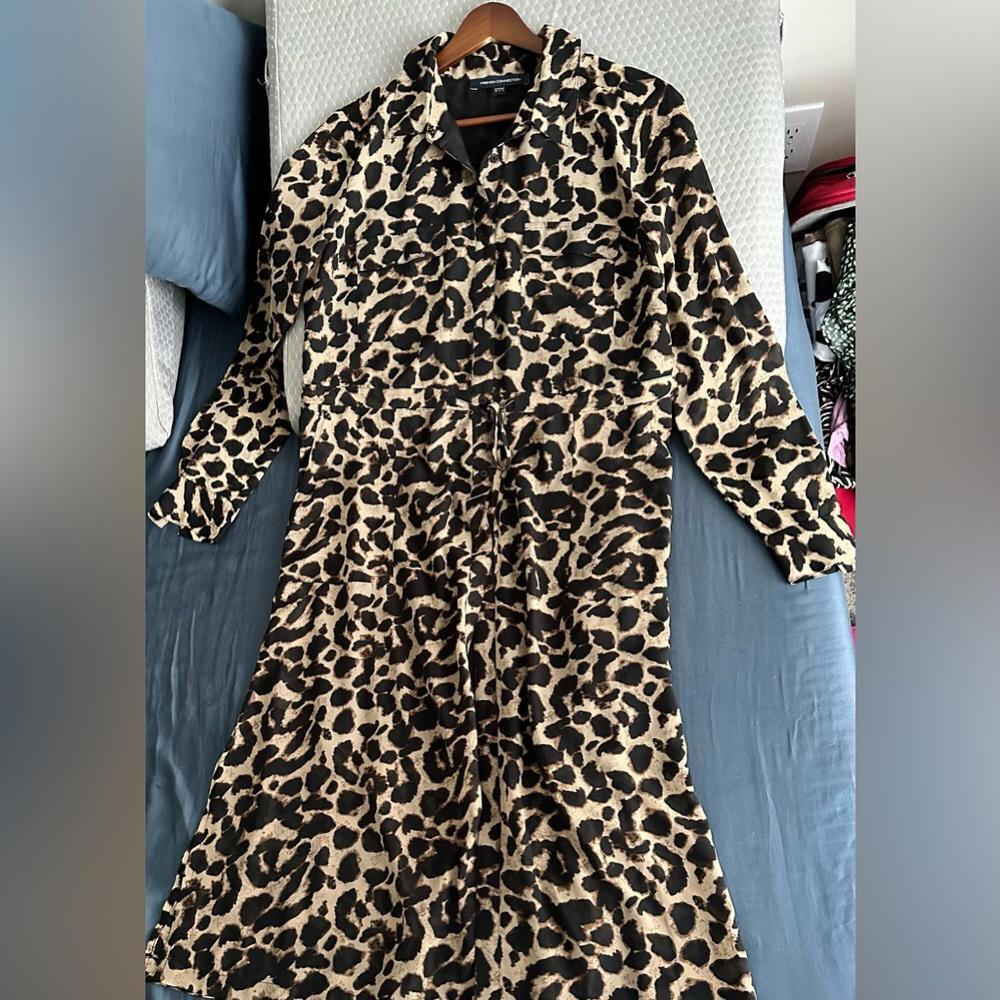 FRENCH CONNECTION animal print Long Sleeve Midi Shirt Dress - Picture 6 of 7